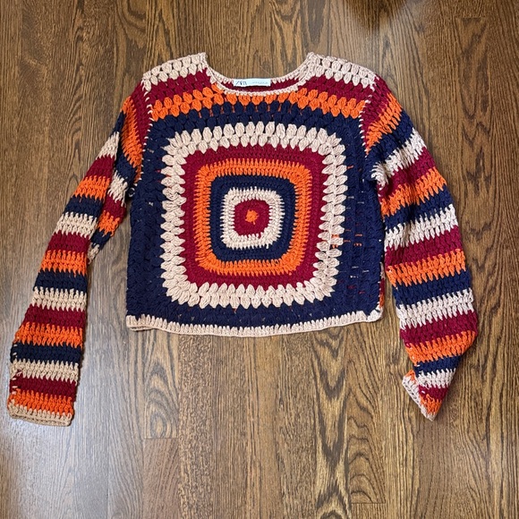 Zara Multicolor Crochet Long Sleeve Top - Picture 1 of 1